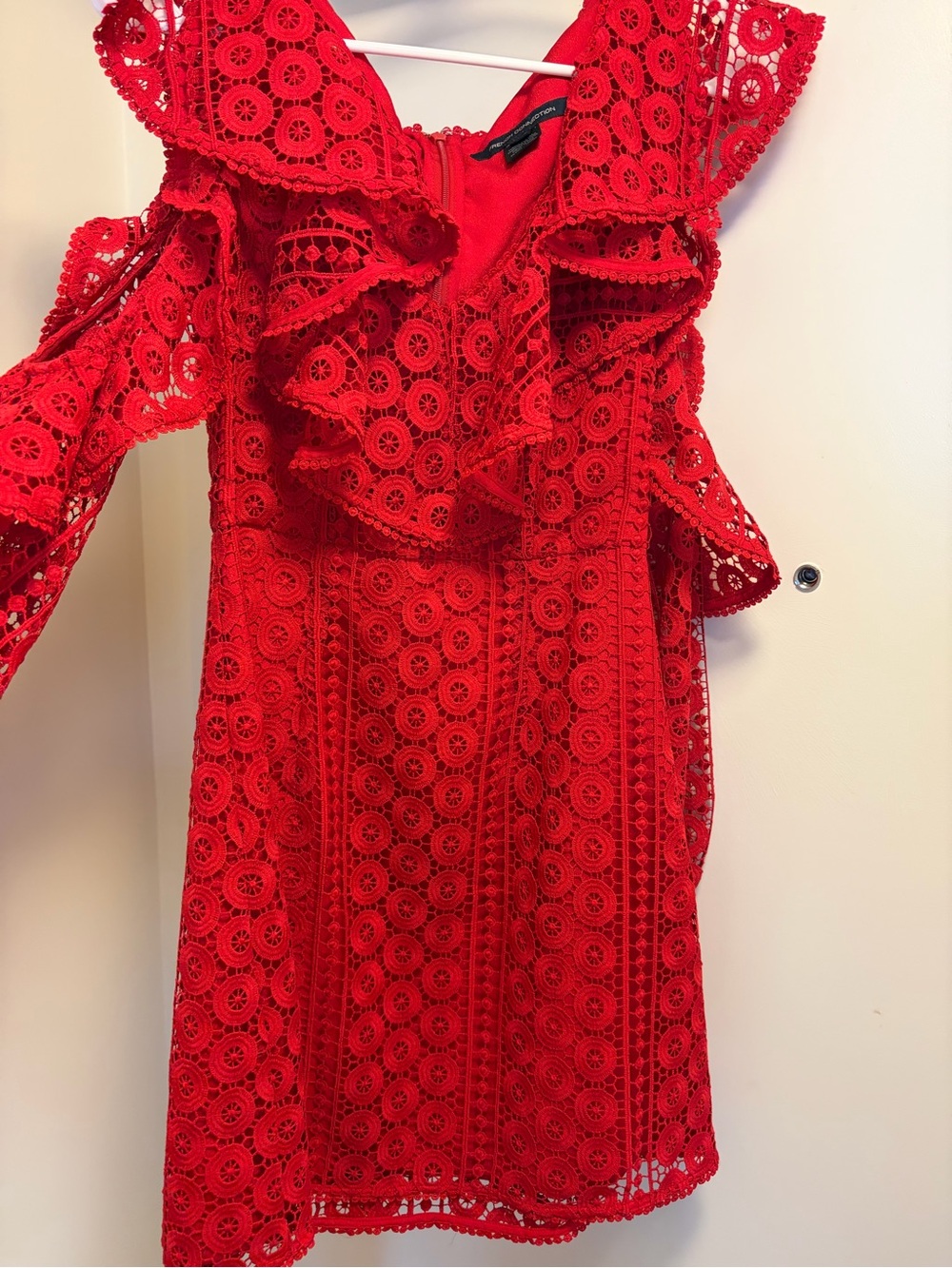 BCBG Red Lace Ruffle Mini Dress - Picture 2 of 3